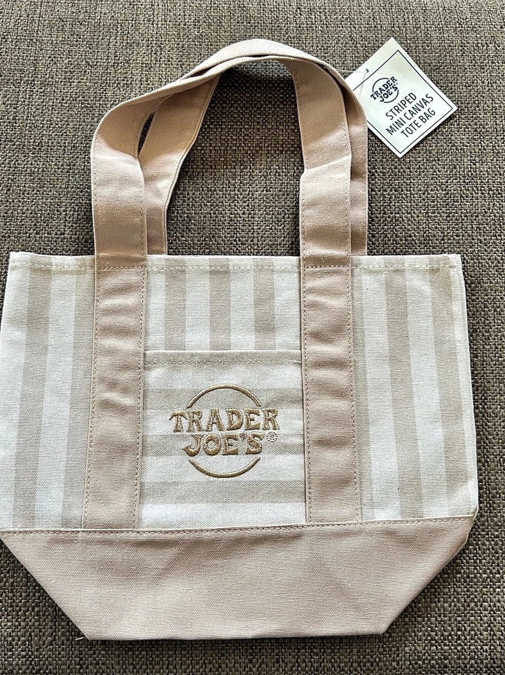 Trader Joe's Striped Mini Canvas Tote Bag Cream & beige